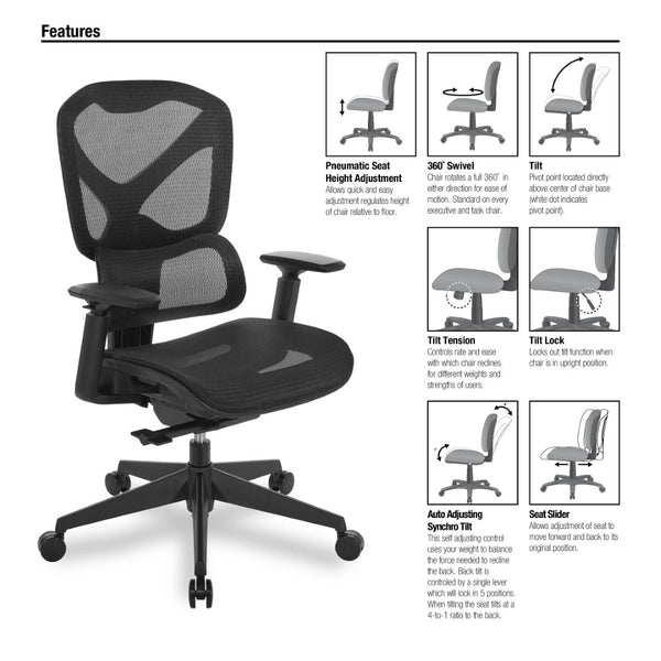 OSP Home Furnishings Mesh Back Ergonomic Manager Chair with Lumbar Support and Adjustable Arms for Office Use 71142M-3