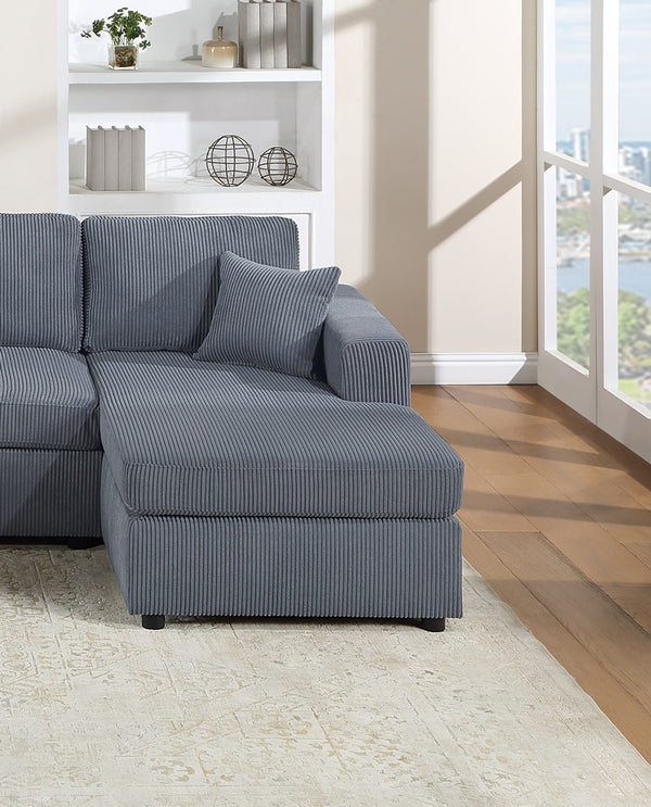 English Elm Stunning Corduroy 2pc Sectional Sofa with Dual Chaises, Square Arms, Plush Pillows, Modern Luxe Dark Gray 69 L x 35 W x 18 H B011S01237