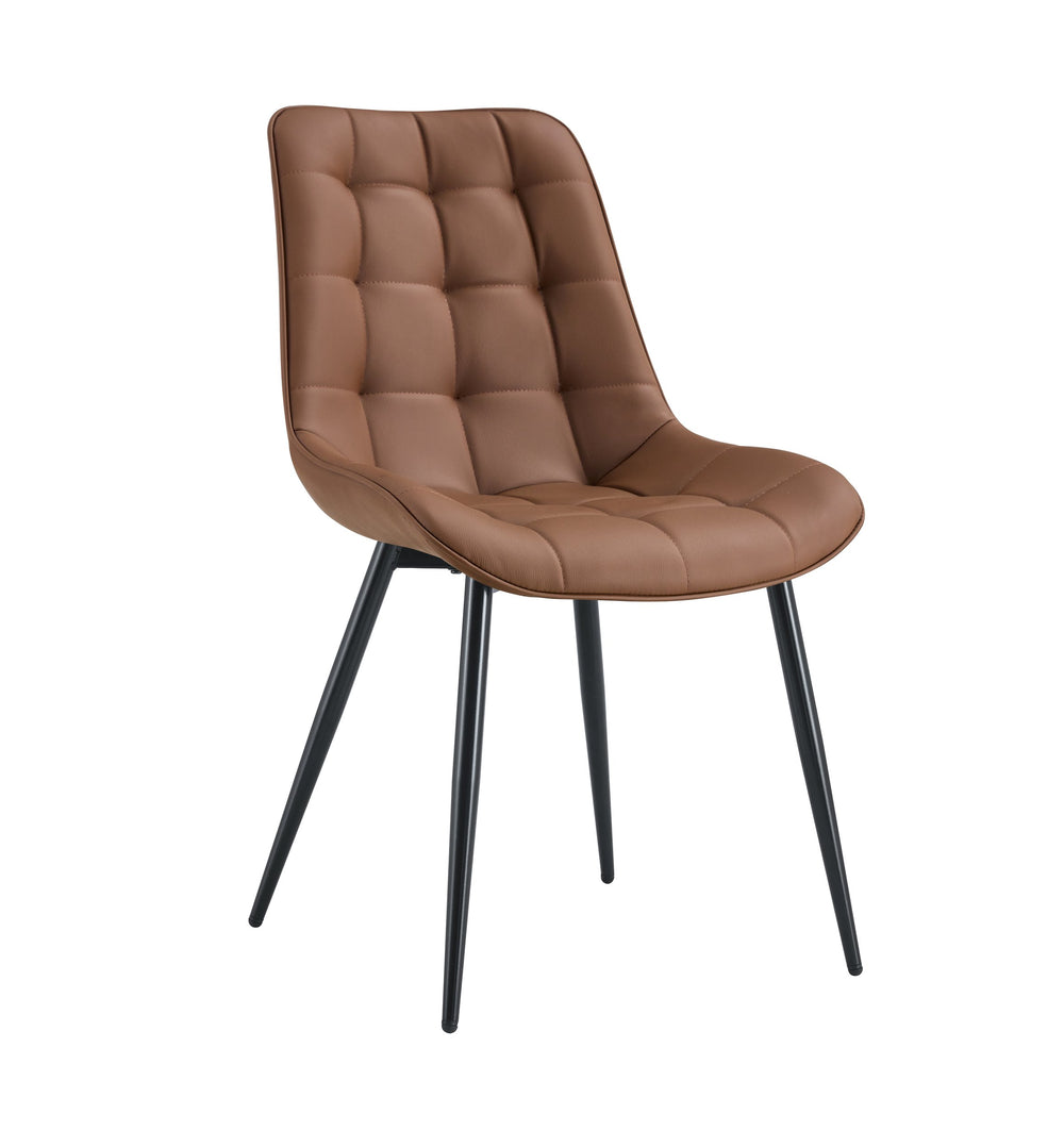 English Elm Modern Brown PU Fabric Dining Chair with Grid Stitching, Padded Seat, Black Metal Legs for Comfort and Style W370P207335