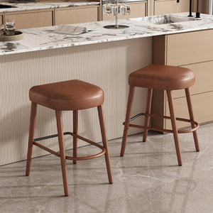English Elm Backless Blue Fabric Upholstered Counter Stools Set of Two with Padded Seat Footrest W5096P400683