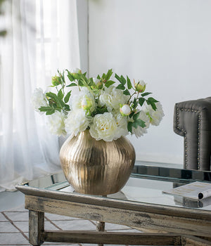 English Elm 11x11x9" Elegant Aluminum Chisel Flower Vase in Metallic Gold — Short Round Accent Piece for Tablescapes and Floral Displays W2078P316626