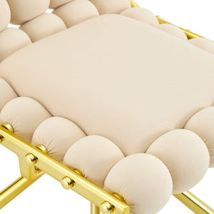 English Elm Cream Dutch Velvet Swivel Chair Tufted Bubble Backrest Glam Armless Accent Seat Beige,Gold W3875P448019