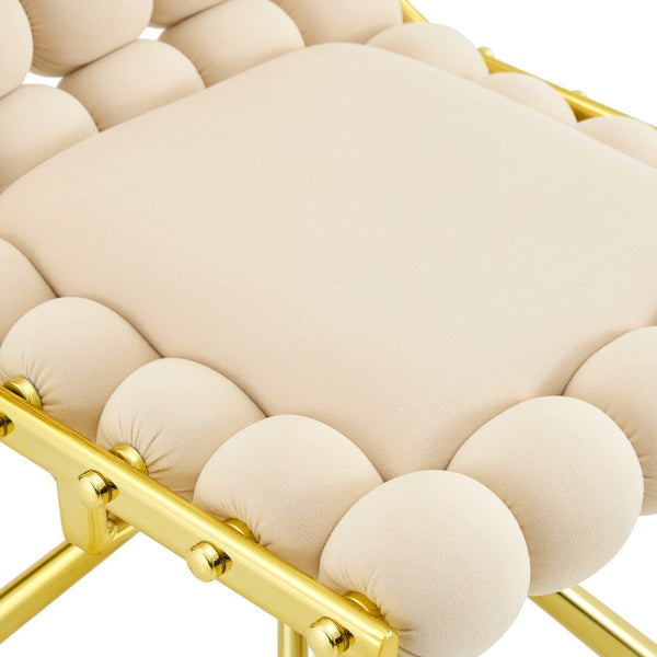 English Elm Cream Dutch Velvet Swivel Chair Tufted Bubble Backrest Glam Armless Accent Seat Beige,Gold W3875P448019
