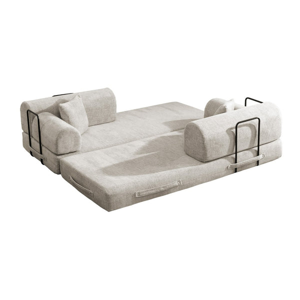 English Elm Convertible Bouclé Floor Sofa Bed Loveseat Daybed for Studio Living Room Light Camel W5532P458421