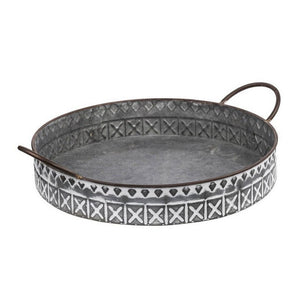 English Elm 18, 20 Inch Galvanized Iron Round Tray Set Farmhouse Serving Platters with Handles B056P416874
