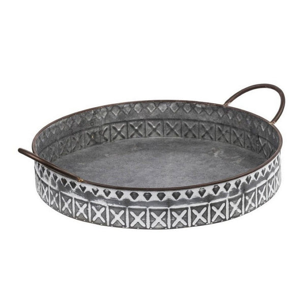 English Elm 18, 20 Inch Galvanized Iron Round Tray Set Farmhouse Serving Platters with Handles B056P416874
