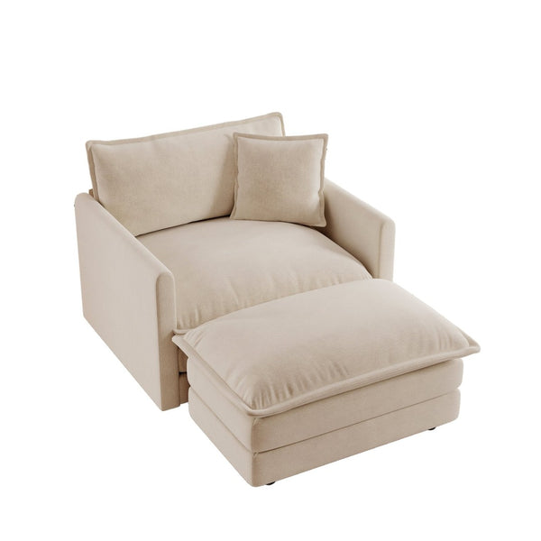 English Elm Modern Chenille Armchair with Ottoman Solid Wood Frame Cozy Reading Club Seat W714S00888