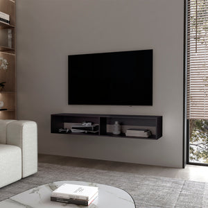 English Elm FM Floating Media Rack in Melamine with Two Shelves — Wall-Mounted TV Stand, Durable Space-Saving Design Wenge 65 L x 18 W x 4 H B128P283284