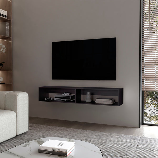 English Elm FM Floating Media Rack in Melamine with Two Shelves — Wall-Mounted TV Stand, Durable Space-Saving Design Wenge 65 L x 18 W x 4 H B128P283284