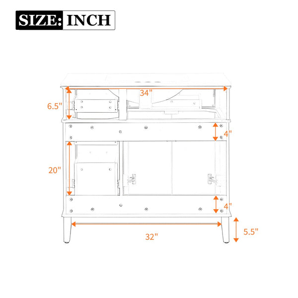 English Elm 36" Navy Bathroom Vanity Solid Wood Frame Ceramic Sink Gold Hardware Soft Close Blue N729P380151C