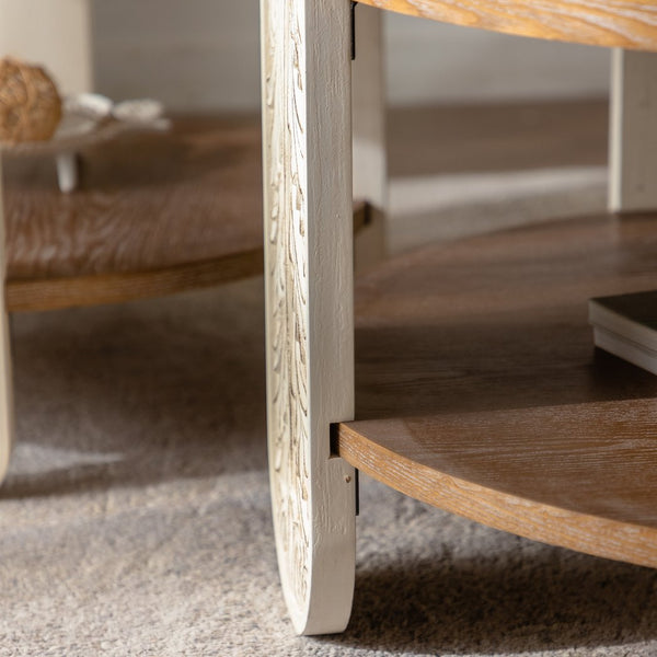 English Elm Carved Solid Wood Coffee Table with Intricate Palace Carvings, Dual-Layer Storage, Retro Charm W3158P297426