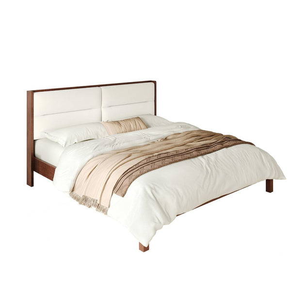 English Elm Solid Wood Queen Platform Bed Velvet Tufted Headboard Architectural Slat Design Espresso N7090000743P