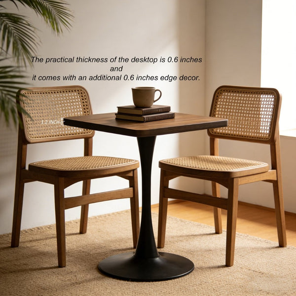 English Elm Square Tulip Pedestal Bistro Table Mid Century Walnut Finish Compact Dining for Two W2641P460037