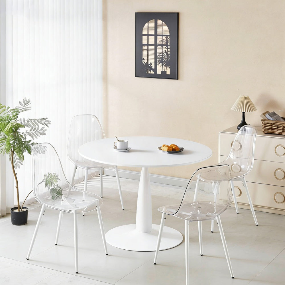 English Elm 1+4,5pieces Mid-century Dining Set Mdf Top Metal Pedestal Base Seats Six Modern Home W3766S00013