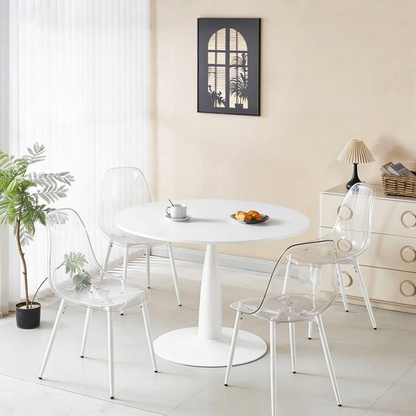 English Elm 1+4,5pieces Mid-century Dining Set Mdf Top Metal Pedestal Base Seats Six Modern Home W3766S00013
