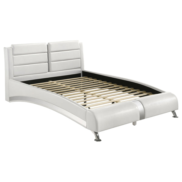 English Elm Caledonia White Sleigh Bed Upholstered in Premium Leatherette with Curved Headboard & Chrome Legs B062S00669