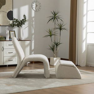 English Elm 24.8 Inch Chenille Armless Accent Chair with Matching Storage Ottoman for Any Room Beige W3098P451468