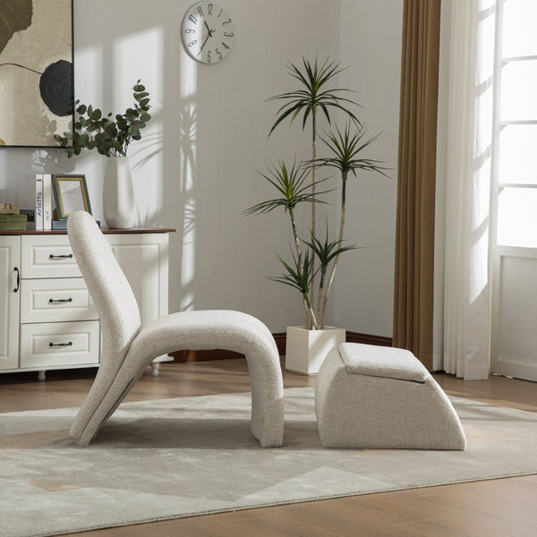 English Elm 24.8 Inch Chenille Armless Accent Chair with Matching Storage Ottoman for Any Room Beige W3098P451468