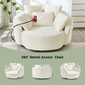 English Elm Swivel Barrel Accent Chair Chenille Tufted Round Club Seat for Living Room Lounge Beige N719S002320A