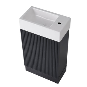 English Elm 18.6" Bathroom Vanity with Sink and Ceramic Top, MDF Cabinet with Door, TP Holder & Shelf Black N725P212181B