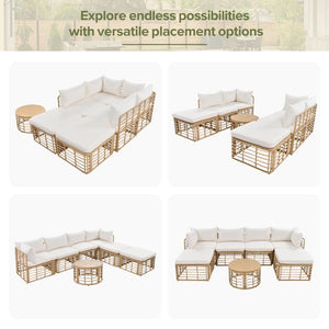English Elm Go Modular Outdoor Sectional Set Pe Rattan Patio Sofa with Round Coffee Table FG201233AAA