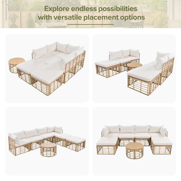 English Elm Go Modular Outdoor Sectional Set Pe Rattan Patio Sofa with Round Coffee Table FG201233AAA