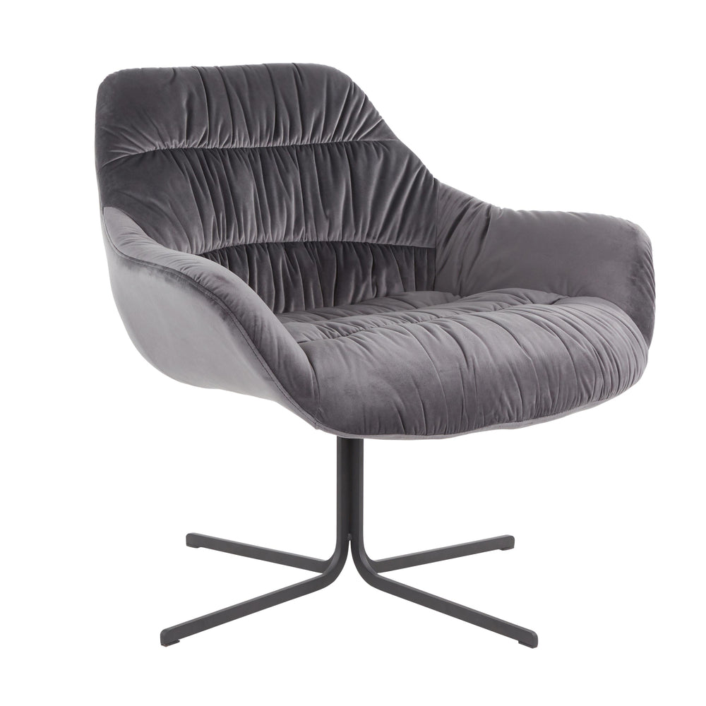 English Elm Wayne Plush Velvet Swivel Lounge Chair in Grey with Black Metal Base — Contemporary 360° Comfort B202P223686