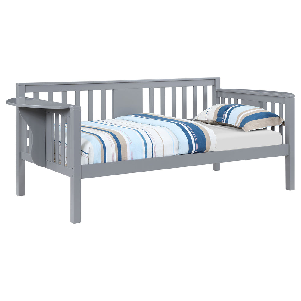 English Elm Albany Twin Daybed with Drop-Down Arm Tables, Grey Wood Finish, Vertical Slat Design for Teens & Home Office B062P358372