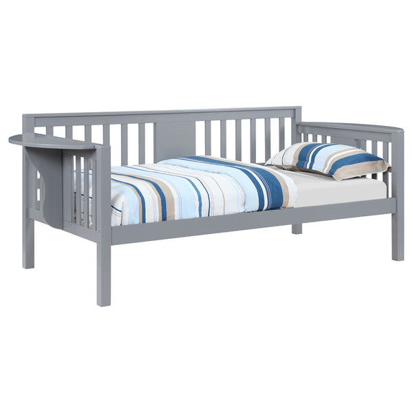 English Elm Albany Twin Daybed with Drop-Down Arm Tables, Grey Wood Finish, Vertical Slat Design for Teens & Home Office B062P358372