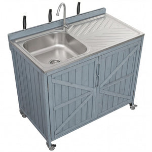 English Elm K&k Outdoor Prep Station Stainless Steel Top Fir Wood Cabinet with Drawer and Wheels N707P370281G