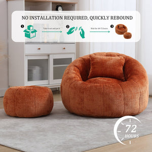English Elm UNITED Cloud-Luxe Chenille Memory Foam Bean Bag Chair with Ottoman and Pillow for Ultimate Comfort Orange W1568P361695