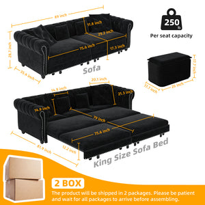 English Elm Chesterfield 3-In-1 Convertible Sofa Bed - Luxurious Velvet Tufted Design, Chaise & Ottoman Included W1885S00174