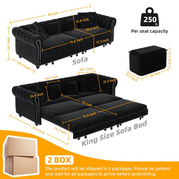 English Elm Chesterfield 3-In-1 Convertible Sofa Bed - Luxurious Velvet Tufted Design, Chaise & Ottoman Included W1885S00174
