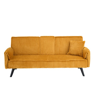 English Elm Minimalist Corduroy Three Seat Sofa with Reclining Backrest and Built in Cup Holders W1658P251973