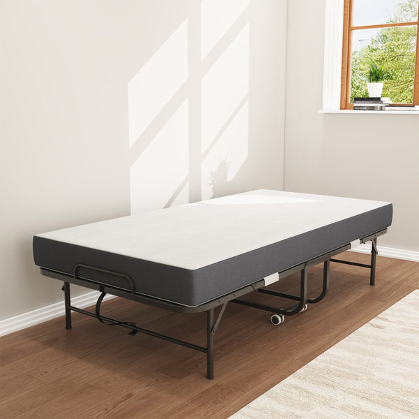 English Elm 75 Inch Rollaway Twin Bed with Memory Foam Mattress Heavy Duty Steel Frame Foldable W2735P425460