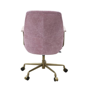 English Elm Hamilton Pink Top Grain Leather Office Chair with Wooden Armrests, 360° Swivel, Adjustable Height, Casters, Ergonomic Comfort - Premium Durable Upholstery B2726P265737