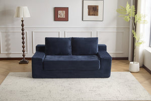 English Elm Loveseat Corduroy Bean Bag Sofa Bed with Memory Foam, Reversible Cushions, Plush Bolsters, No Assembly Required Dark Blue W3723P346939