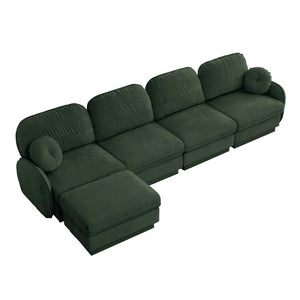 English Elm 137" Oversized Chenille Sectional Sofa with Movable Ottoman and Quilted Cushions Green W714S01772