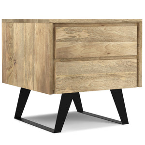 English Elm Lowry Natural Side Table - Handcrafted Mango Wood & Metal, 2 Drawers + Open Shelf, Modern Industrial Style B136P203466
