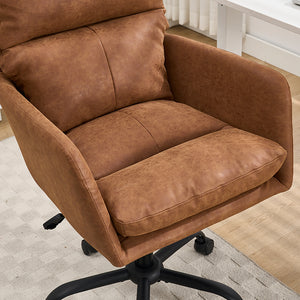 English Elm Artificial ergonomic PU leather office chair with high-density foam, stain-resistant, adjustable height support and modern minimalist design for home and workspace comfort Brown W2311P282361