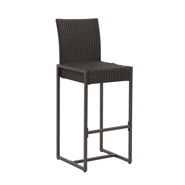 English Elm Christopher Knight Home® - CONWAY Outdoor Wicker Barstool Set of 2 – Powder-Coated Iron Frame, Weather-Resistant Poly Wicker, Stylish Dark Brown 59002.00DBRN