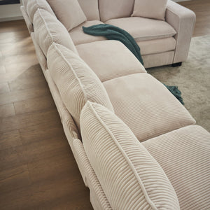 English Elm Modern U Shaped 6-Seat Sectional Sofa with Ottoman and 3 Toss Pillows, Corduroy Modular Comfort and Durable Frame White W2363S00039