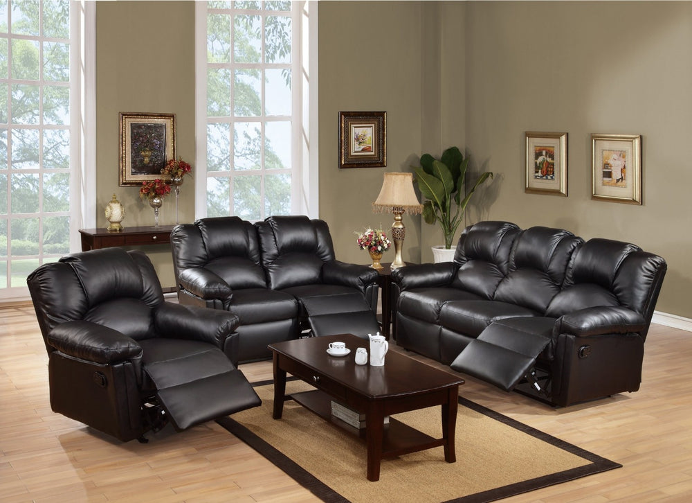 English Elm Modern Black Bonded Leather 3 Piece Living Room Set with Pillow Arms Recliner B011S02382