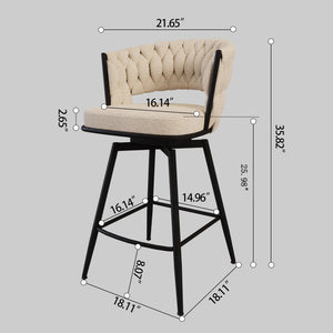 English Elm 26" Bar Chair Suede Woven Bar Stool Set of 2 with 360° Swivel, Plush Technical Leather, Sturdy Metal Base White W2189P180368