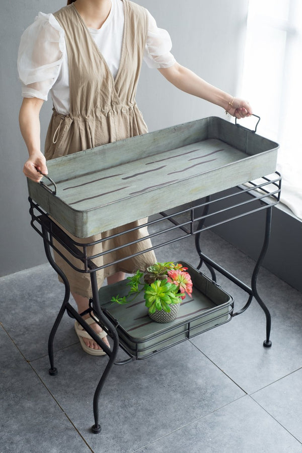 English Elm 32x15x31" Galvanized Tray Table with Two Removable Handles - Rustic Farmhouse Accent & Gardening Utility W2078P323700
