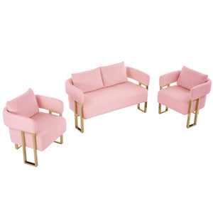English Elm TS Modern decorative chair with teddy fleece upholstery, ergonomic sponge cushion and gold legs for luxe comfort and style Pink W2311P364623