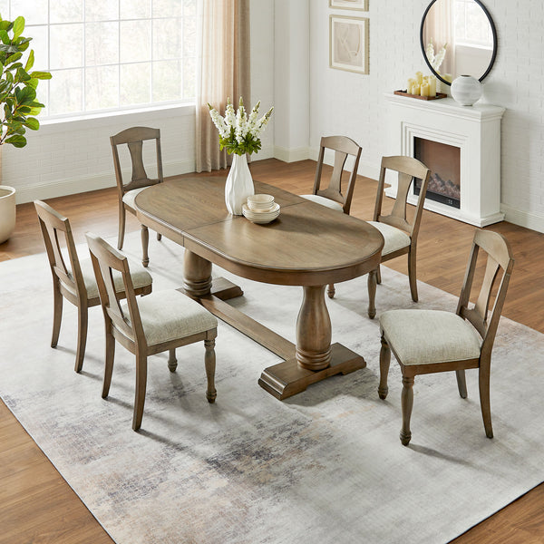 English Elm (1 Table+6 Chairs) Modern Mid-Century Extendable Dining Set For 6 - Stylish, Comfortable, Durable! W2582S00145