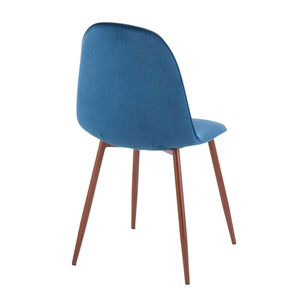 English Elm Mid-century Modern Dining Chairs with Wood Slat Back and Upholstered Seat Set of 2 Blue B202P223637