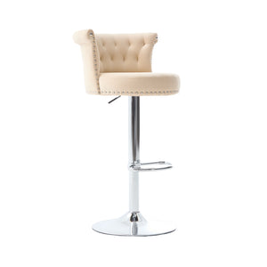 English Elm COOLMORE Velvet Bar Stool with Anti-Slip Large Base, Adjustable 360° Swivel, Plush Foam Comfort Beige W1539P320504