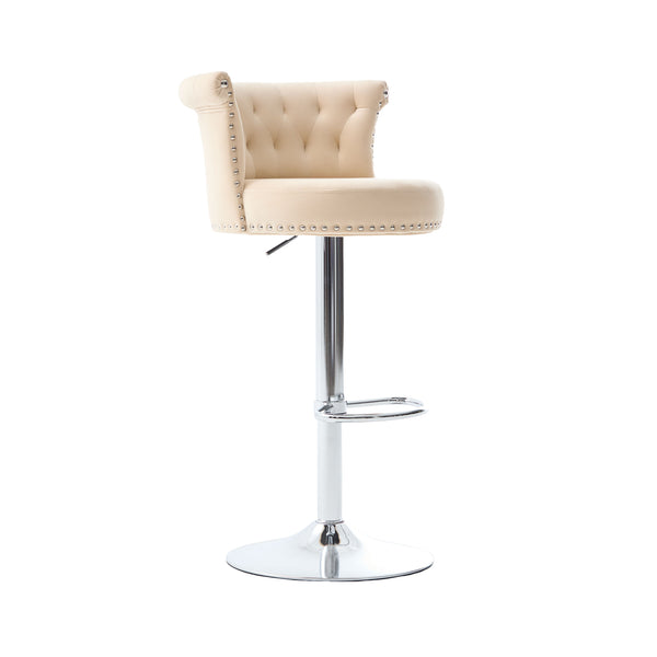 English Elm COOLMORE Velvet Bar Stool with Anti-Slip Large Base, Adjustable 360° Swivel, Plush Foam Comfort Beige W1539P320504